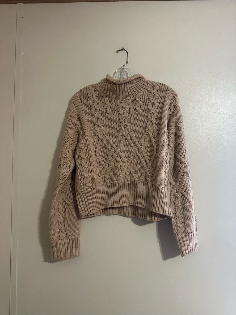 Better Be Cable Knit Cropped Roll Neck Sweater - Beige